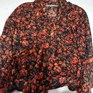 Zara Black and Red Floral Blouse